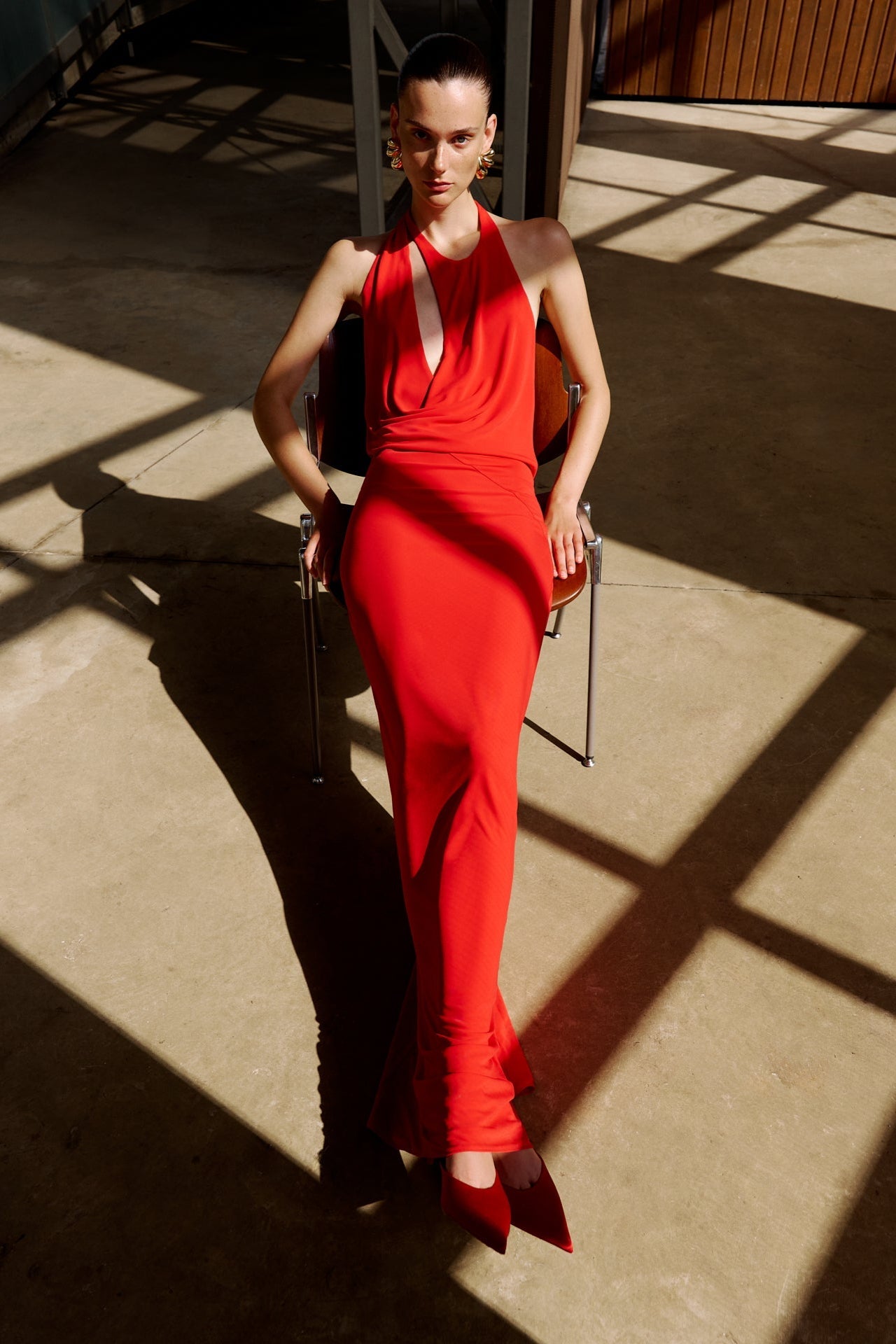 Anya - Cowl Neck Maxi Jersey Dress with Cut-Outs