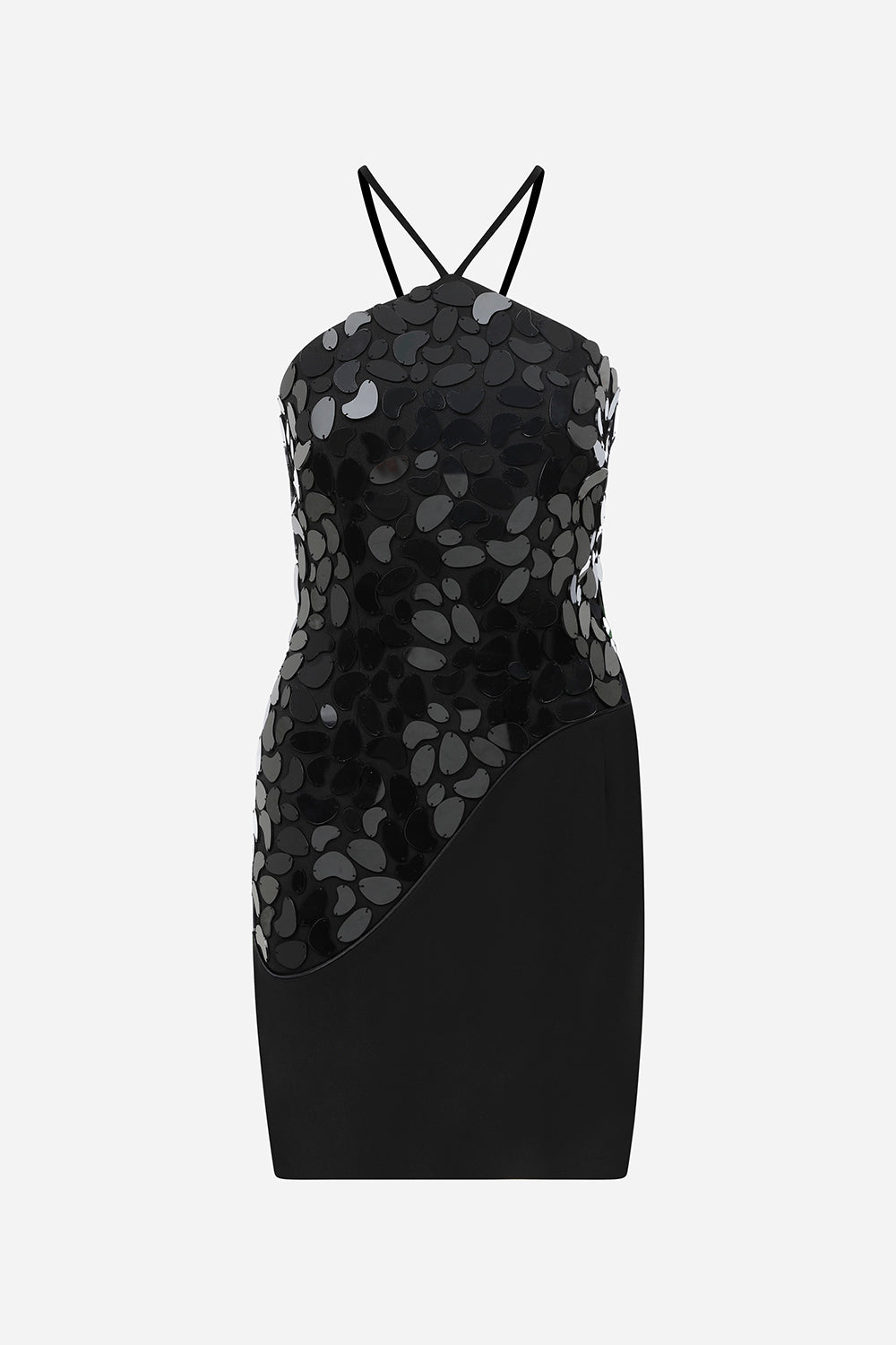 Barbara - Hand Made Black Mirror Detailed Mini Dress