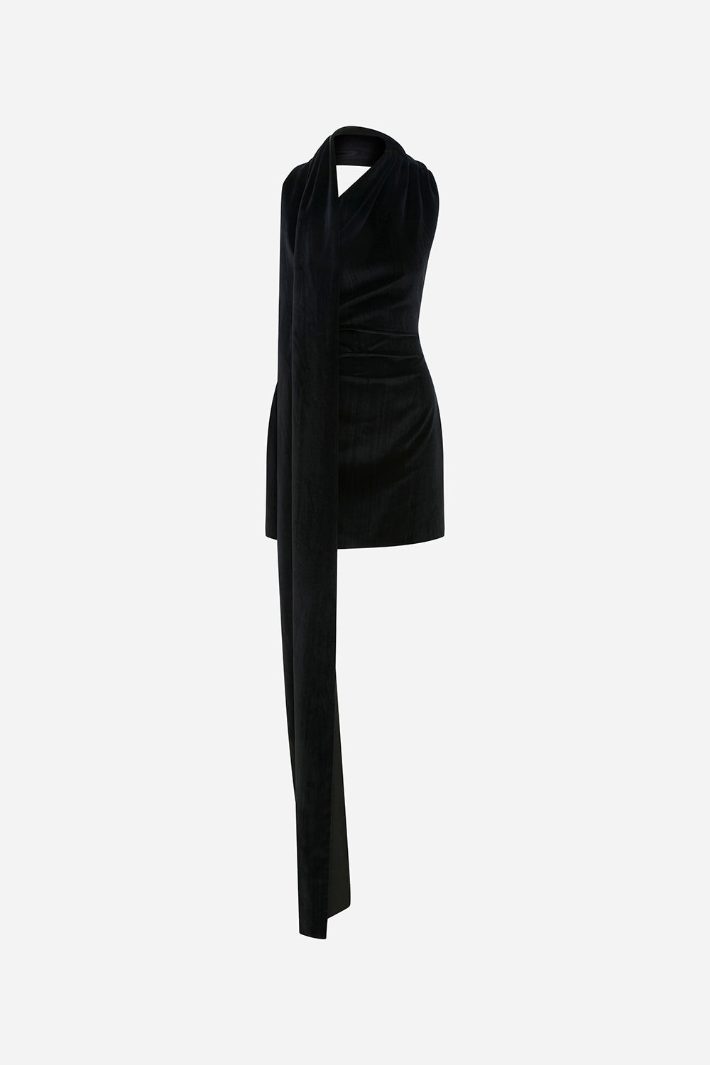 Cecile - One Shoulder Velvet Dress with Shawl Detail