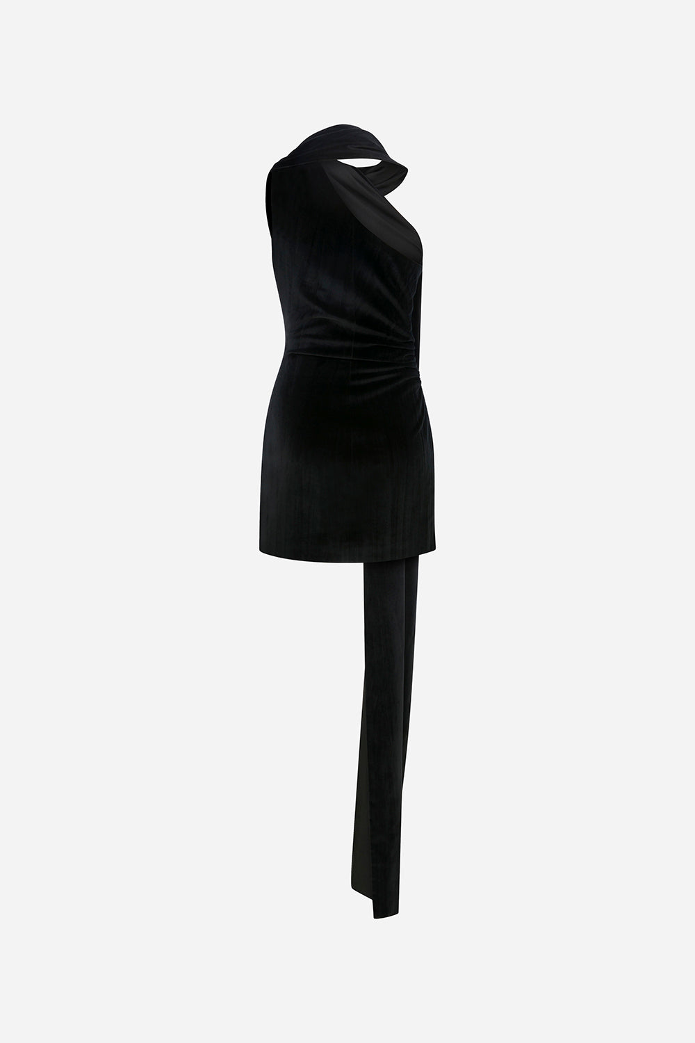 Cecile - One Shoulder Velvet Dress with Shawl Detail