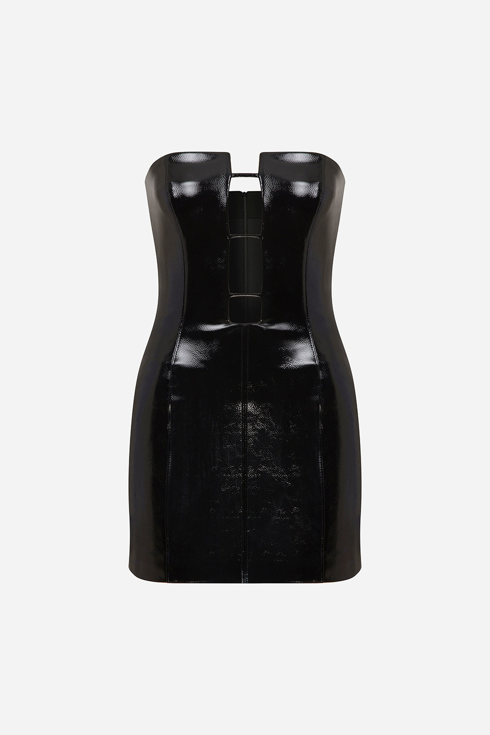Chloe - Strapless 3 - String Detailed Mini Leather Dress