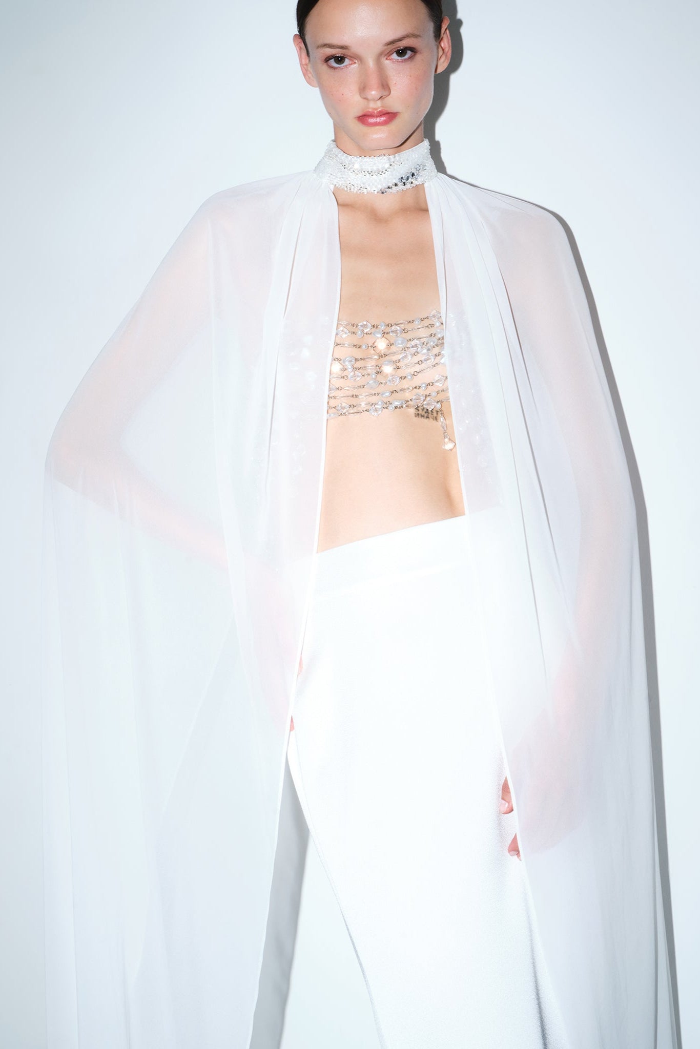 Iva - Choker Detailed Chiffon Cape