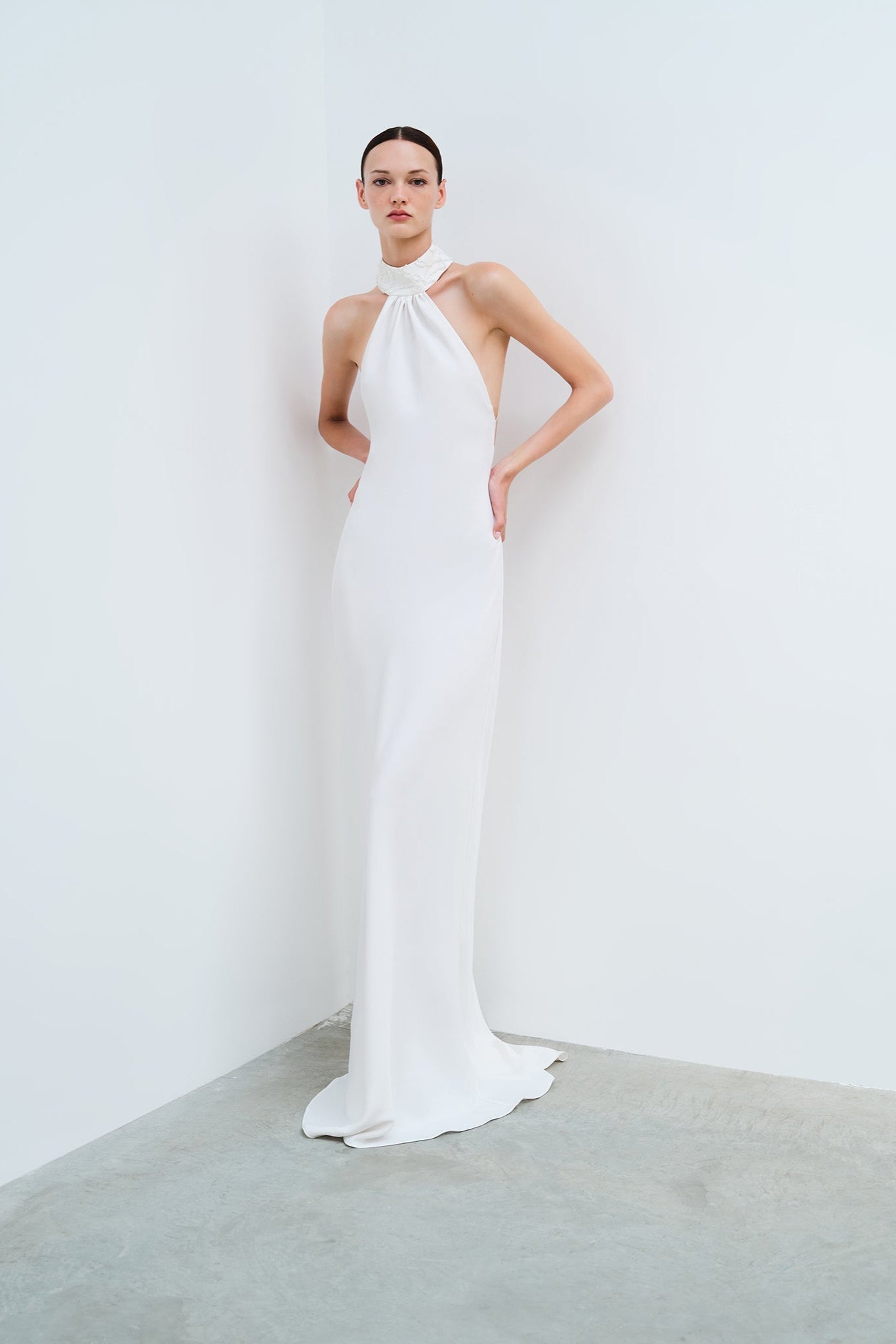Venus - Choker Detailed Backless Satin Maxi Dress