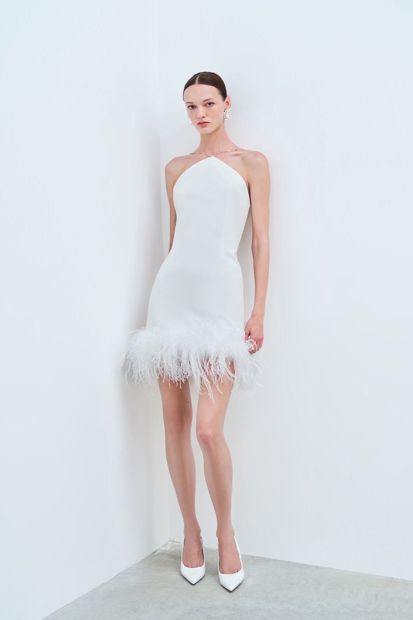 Katy - Backless Ostrich Feather Trimmed Mini Dress