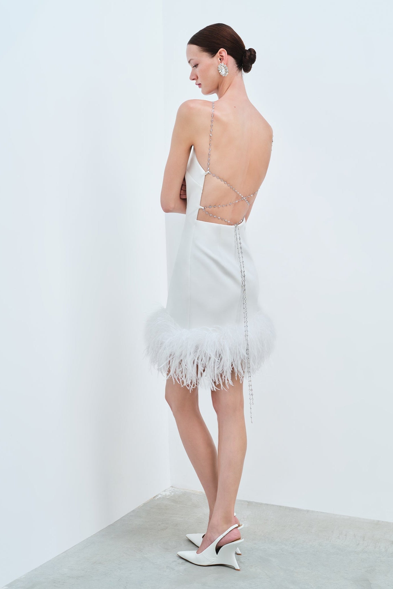 Katy - Backless Ostrich Feather Trimmed Mini Dress