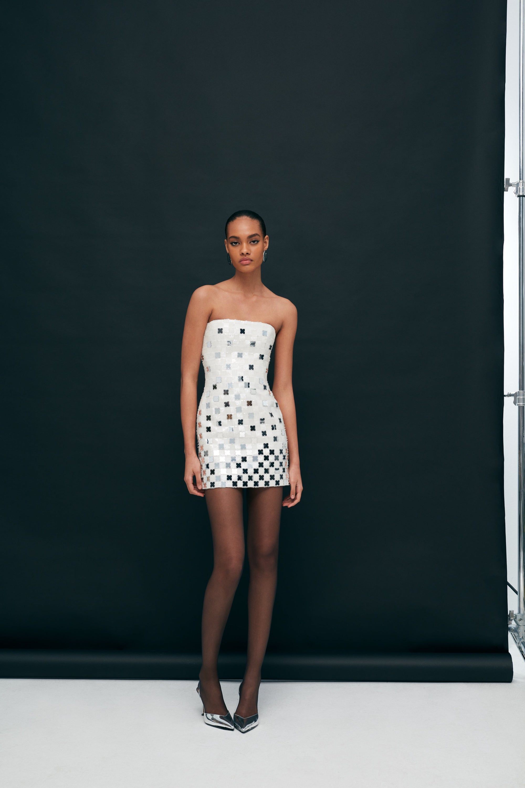 Vivian - Strapless Mini Sequin Dress With Hand Stitched Mirrors