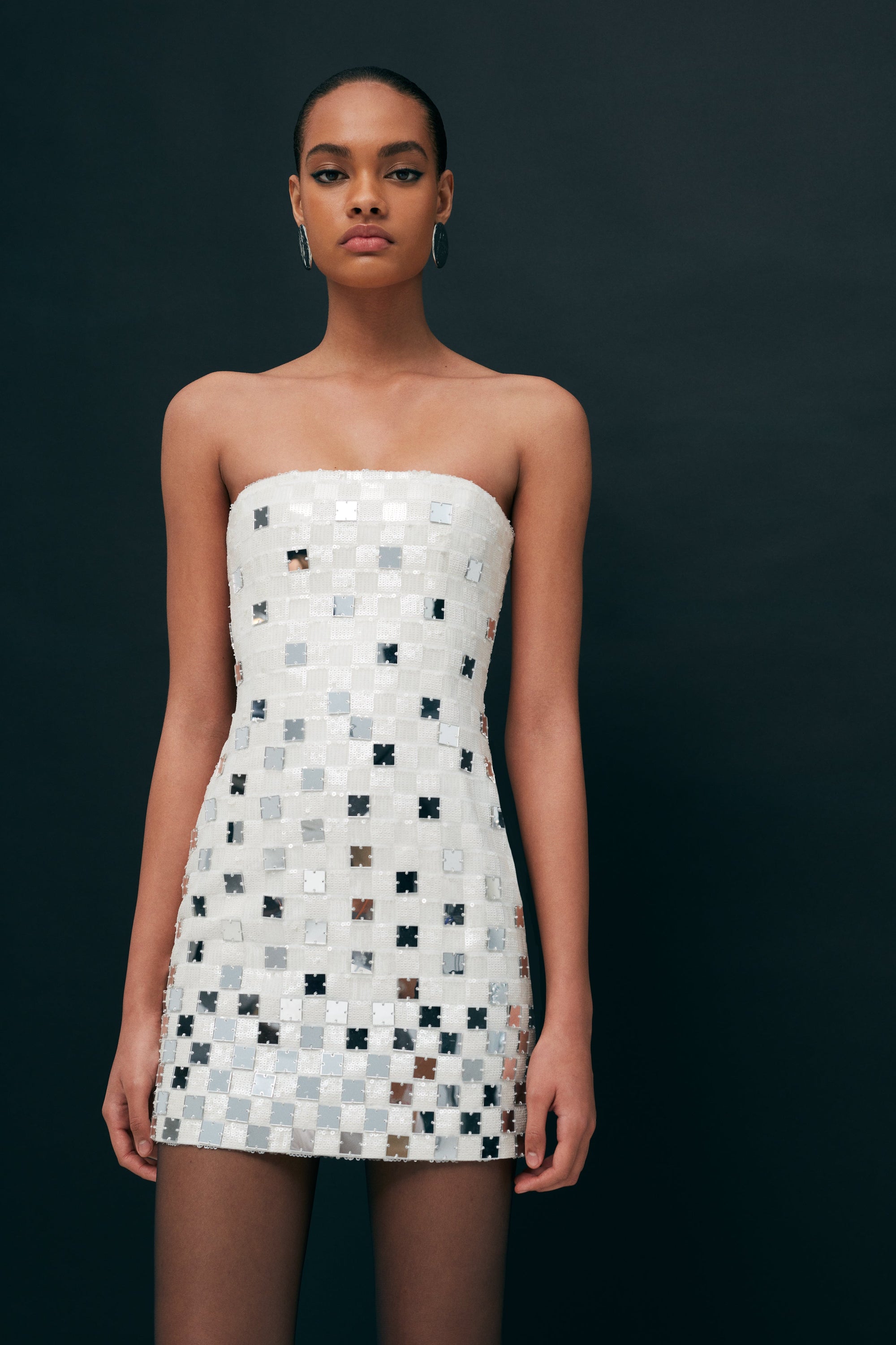 Vivian - Strapless Mini Sequin Dress With Hand Stitched Mirrors