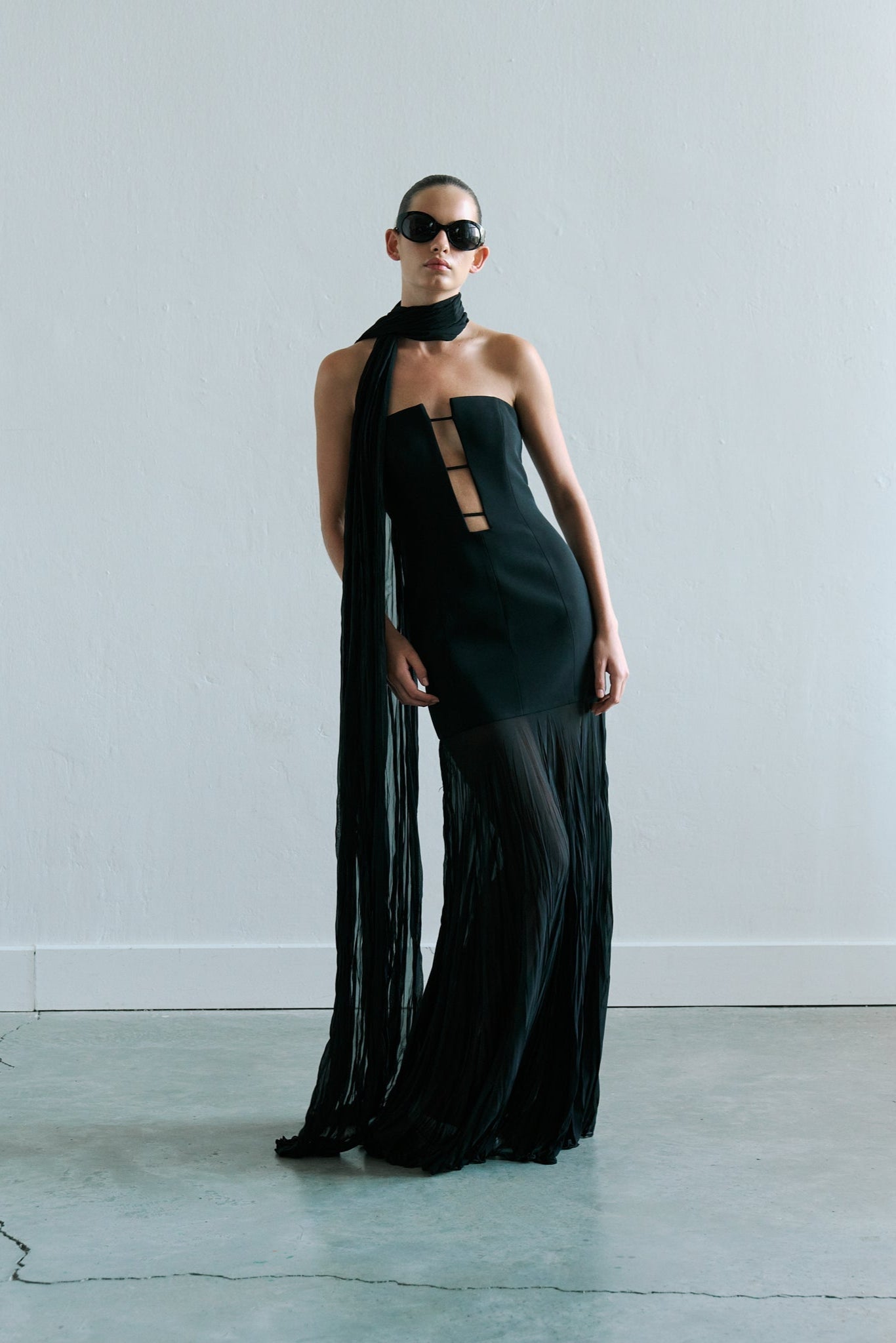 Laura - Strapless 3-String Dress with Crushed Chiffon Detailed