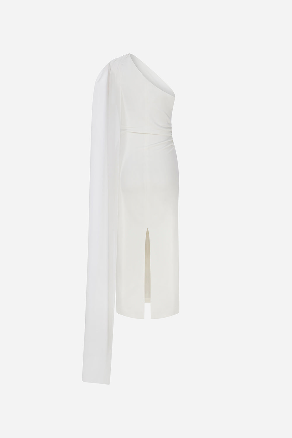 Zoe - One Shoulder Midi Dress With See Through Cape Detail