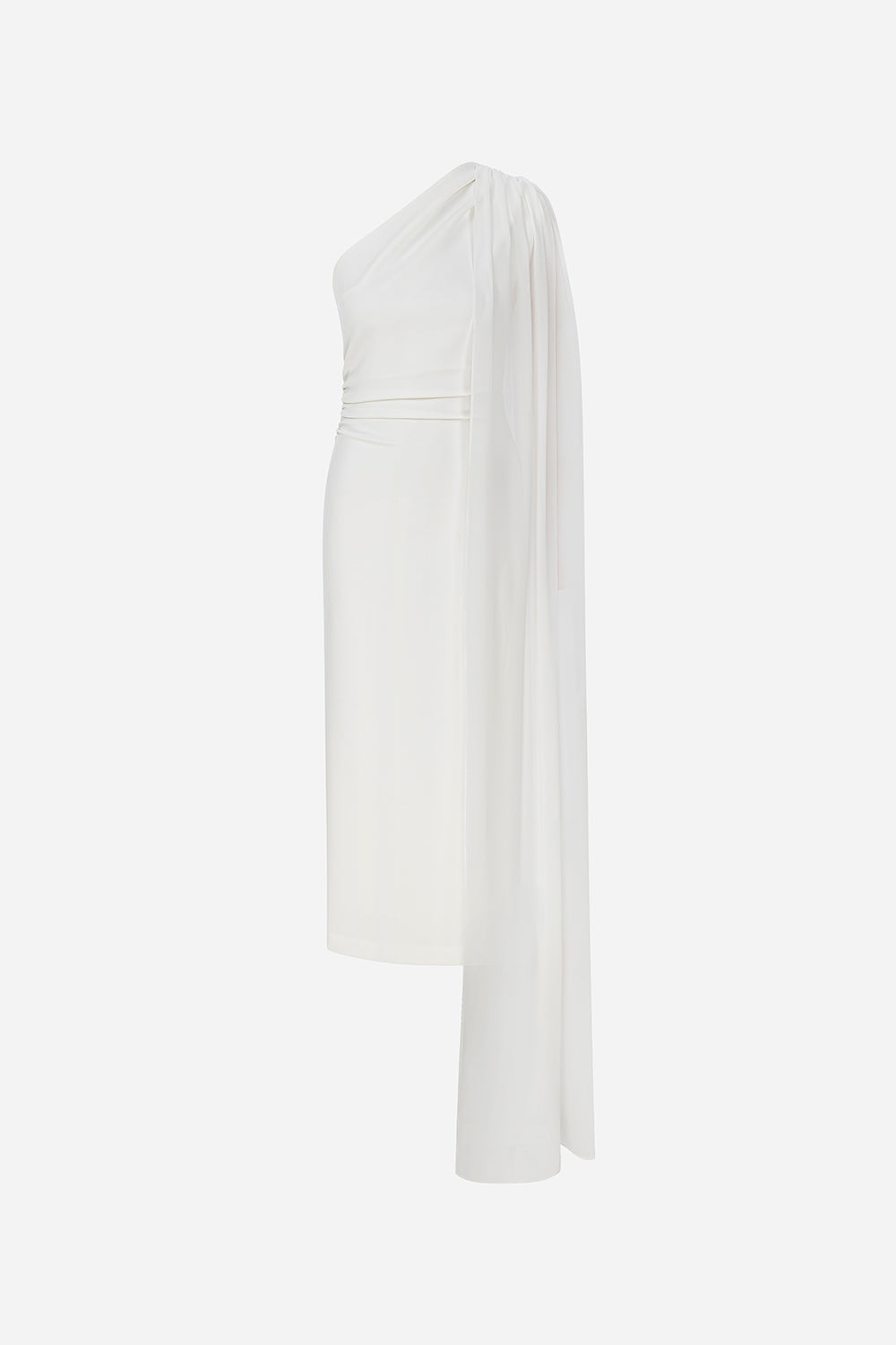Zoe - One Shoulder Midi Dress With See Through Cape Detail