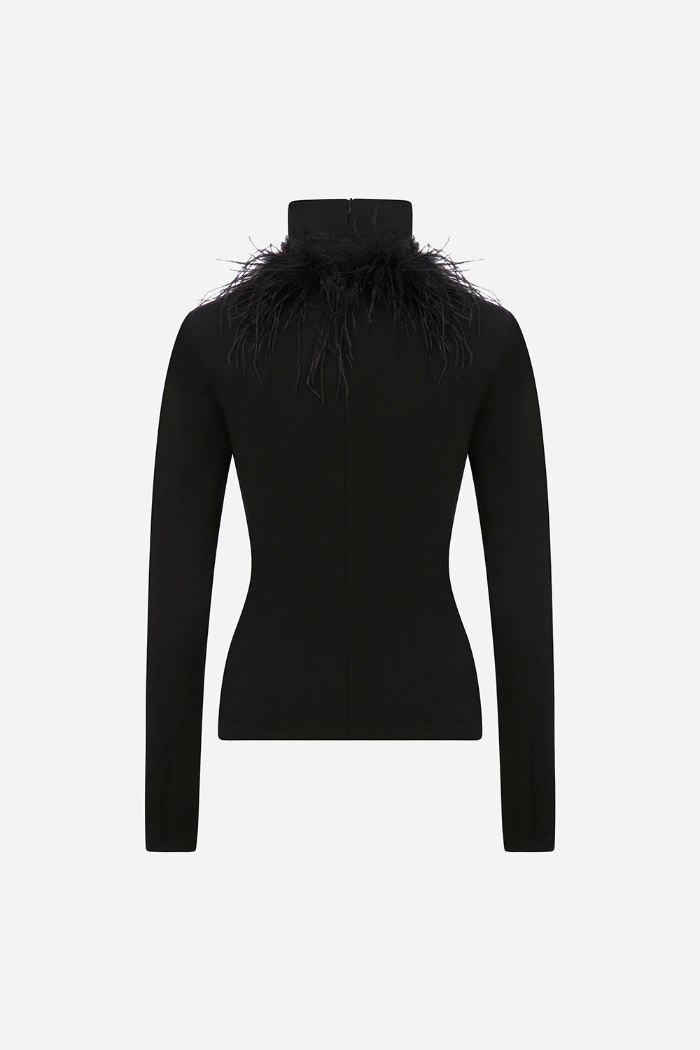 Mia - Ostrich Feather Detailed Turtle Neck Top