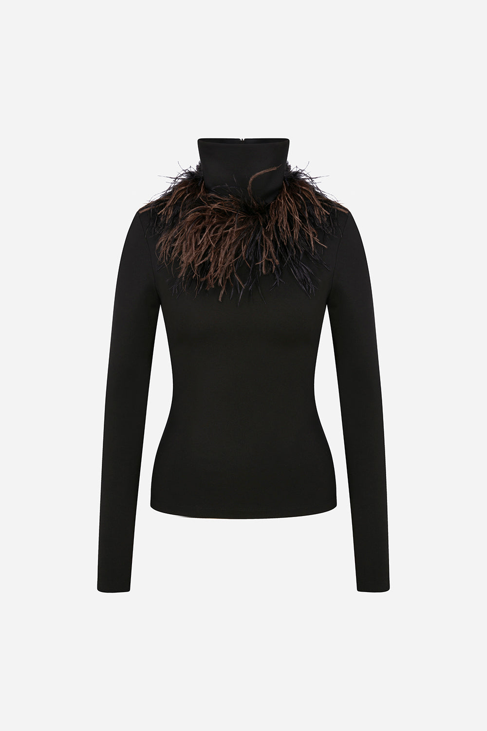 Mia - Ostrich Feather Detailed Turtle Neck Top