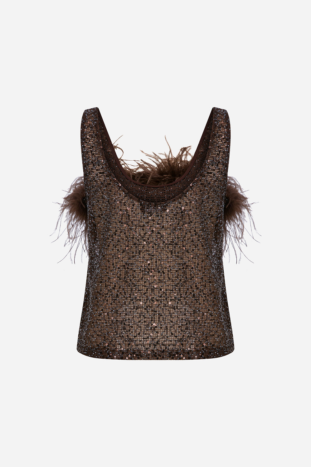 Reve - Ostrich Feather Detailed Sequin Top