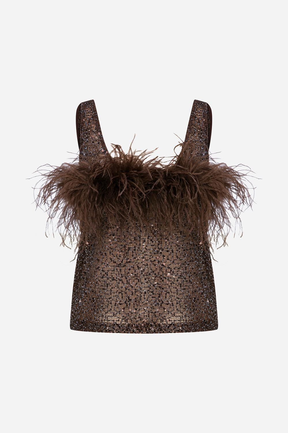 Reve - Ostrich Feather Detailed Sequin Top
