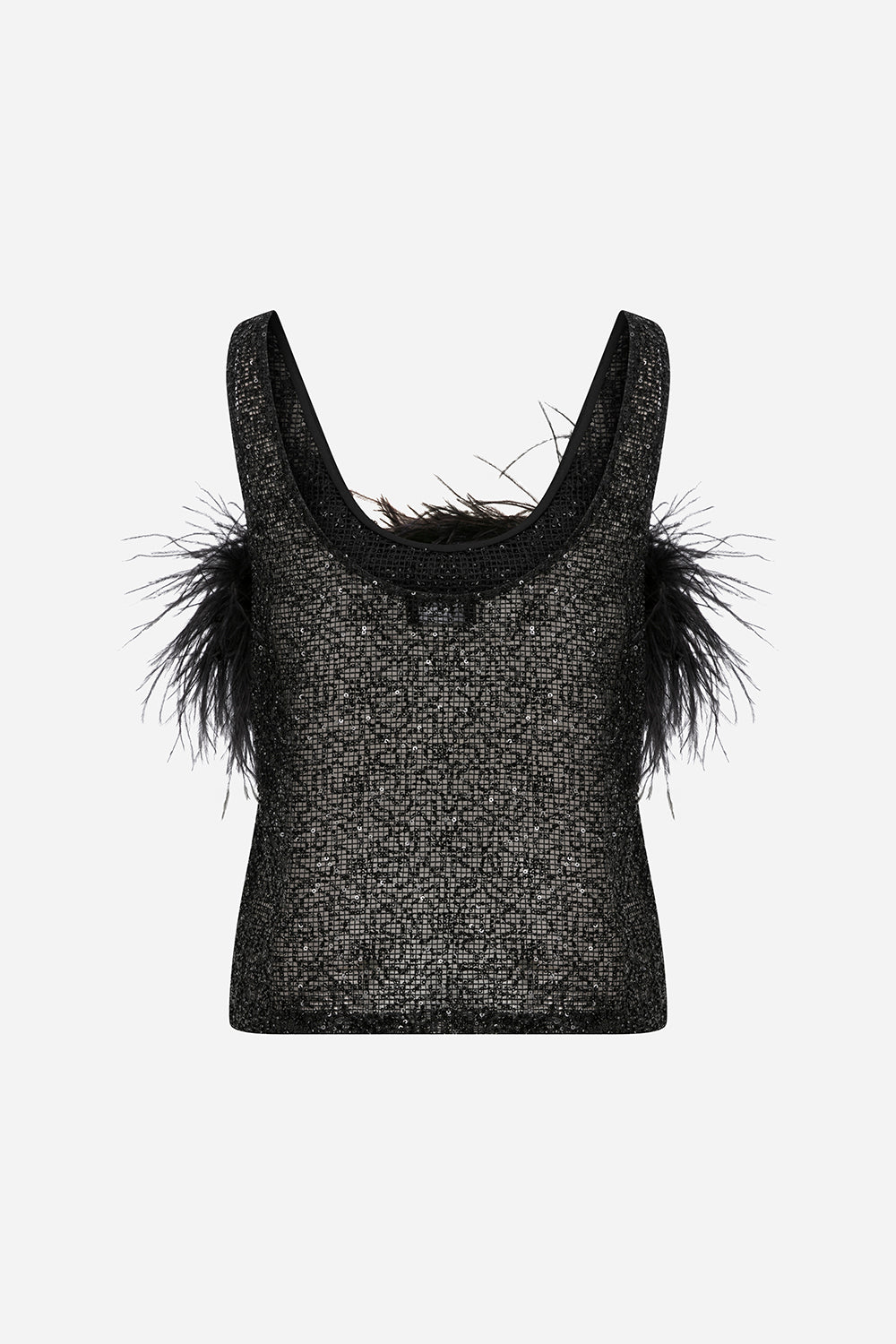 Reve - Ostrich Feather Detailed Sequin Top