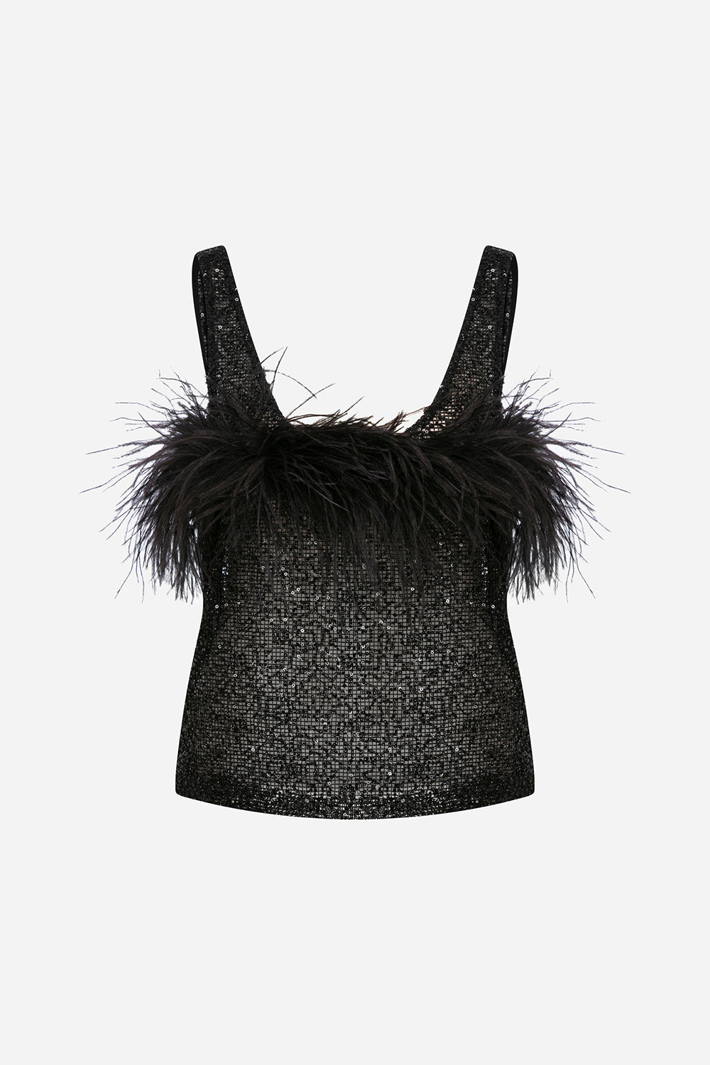 Reve - Ostrich Feather Detailed Sequin Top