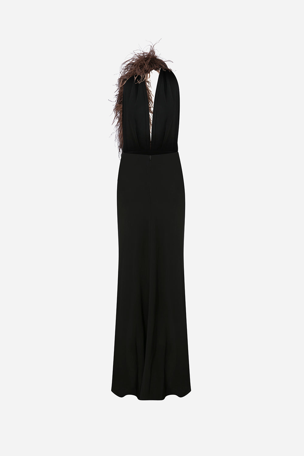 Sabine - V Neck Maxi Dress with Ostrich Feather Detail