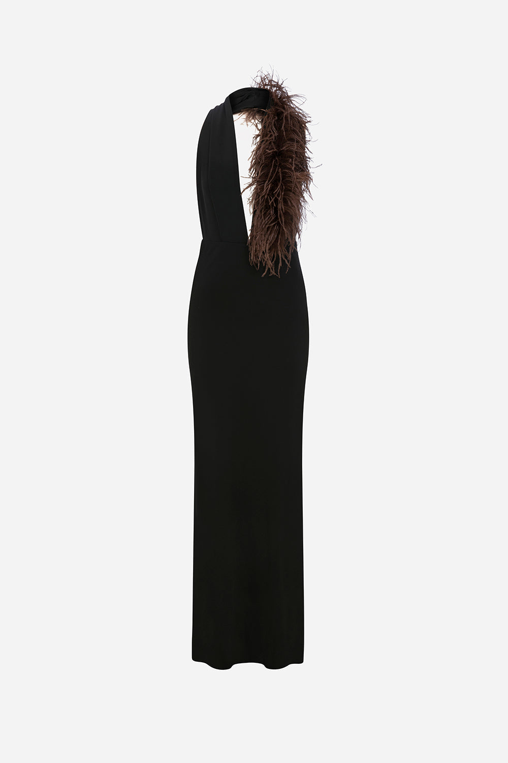 Sabine - V Neck Maxi Dress with Ostrich Feather Detail