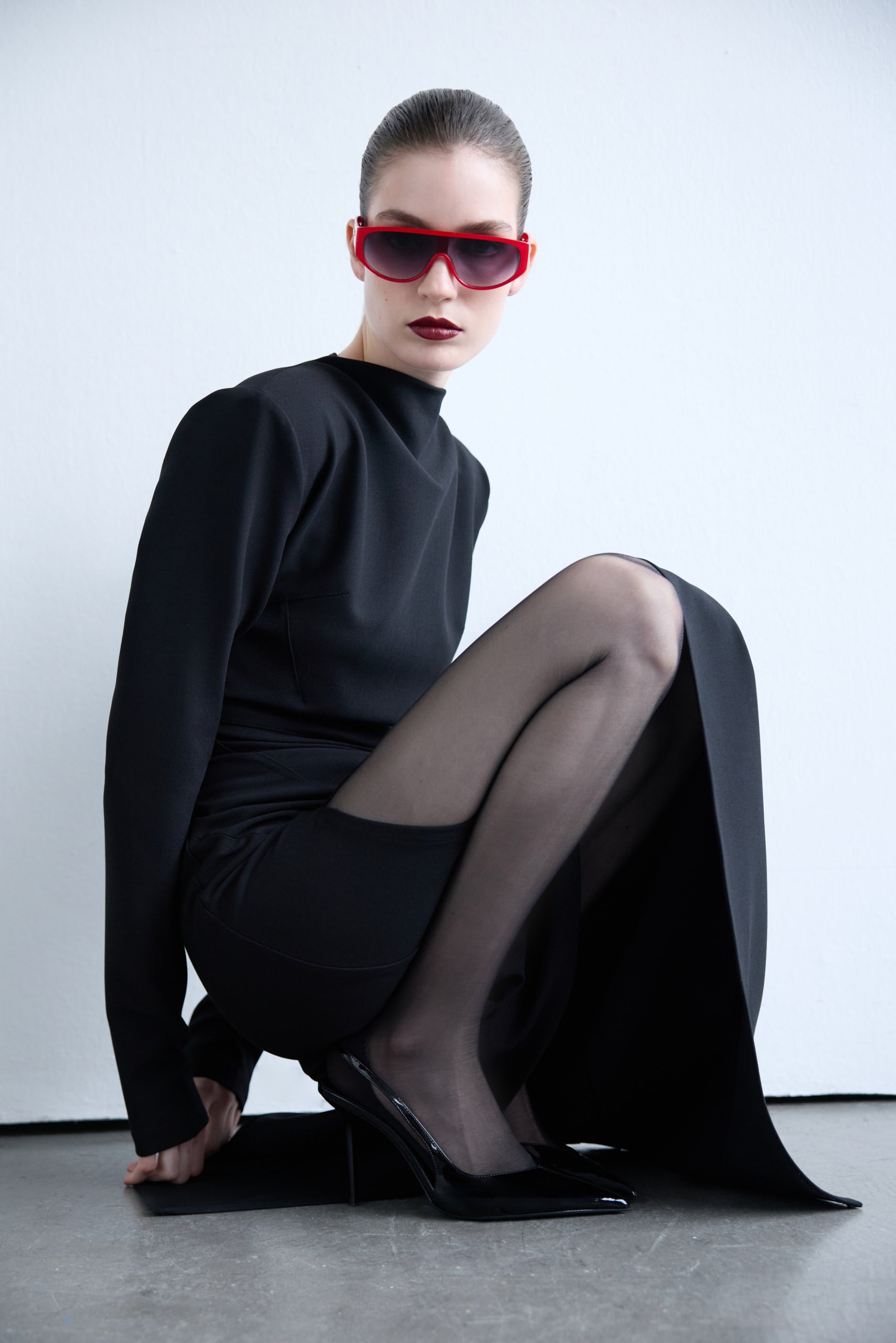 Noemie - Long Sleeve Dress with Front Slit Detail