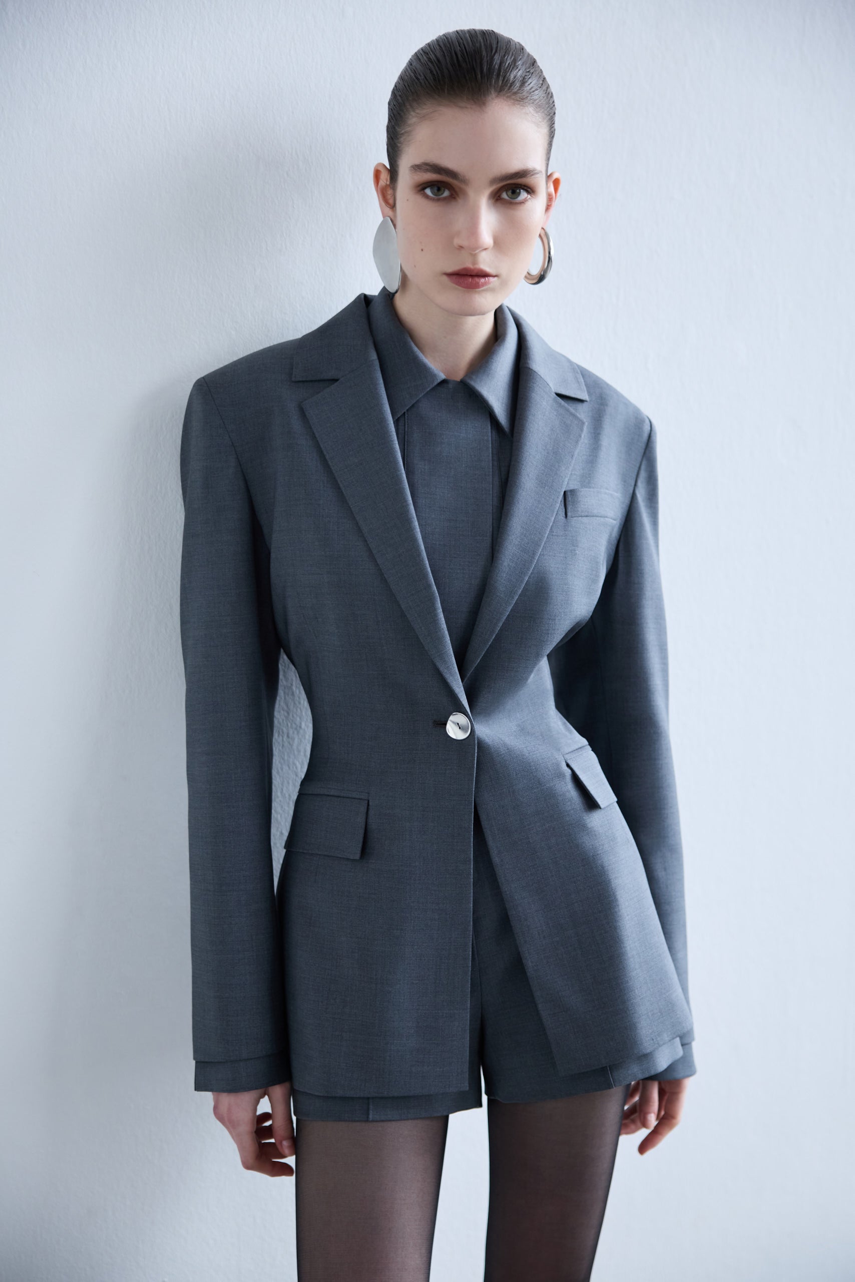 Mono - Constructed Wool Blazer in Grey