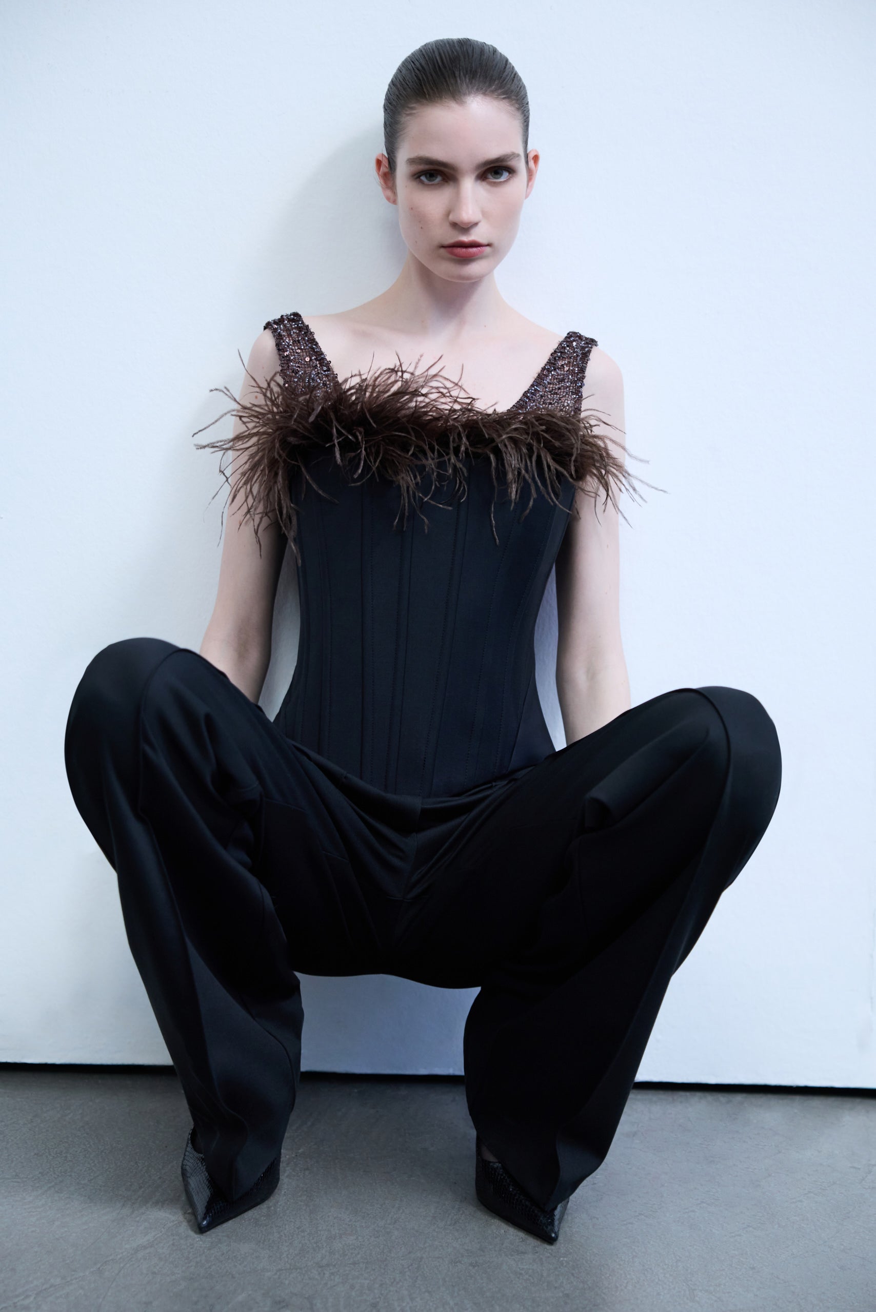 Reve - Ostrich Feather Detailed Sequin Top