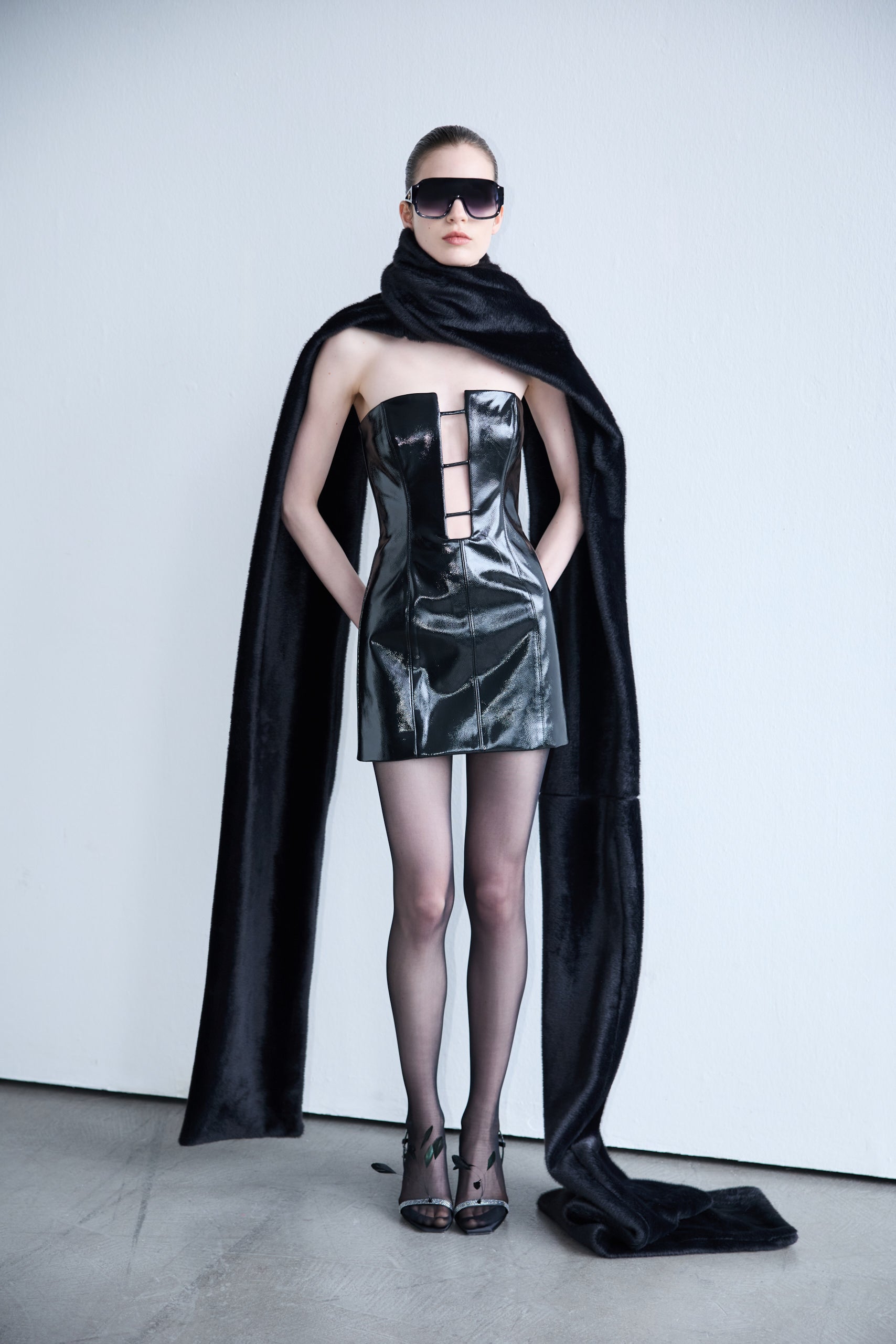 Chloe - Strapless 3 - String Detailed Mini Leather Dress