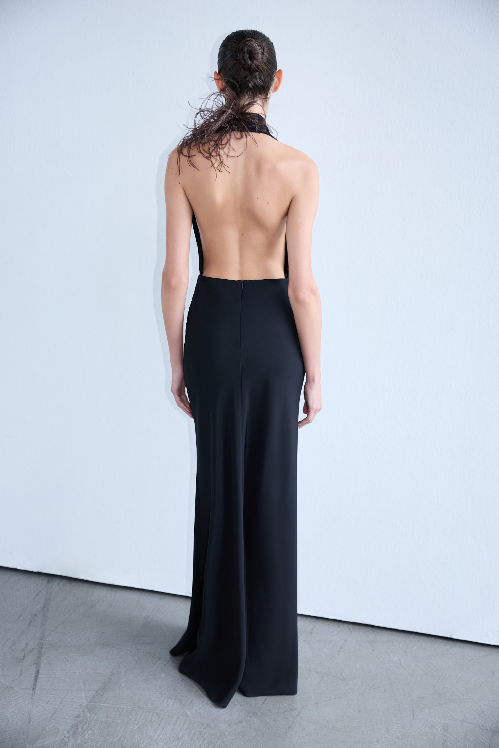 Sabine - V Neck Maxi Dress with Ostrich Feather Detail