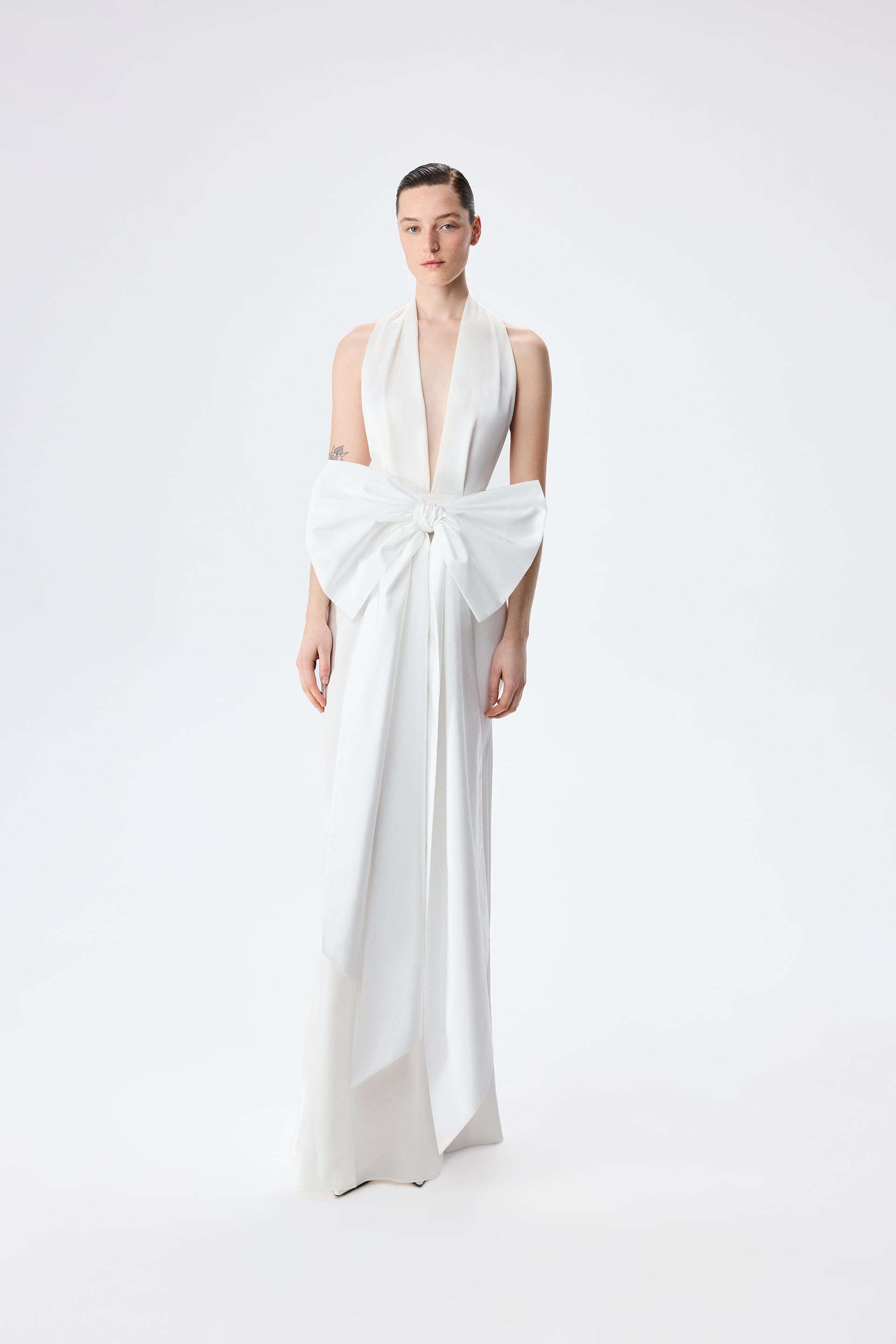 Danielle - V Neck Satin Maxi Dress With Bow Belt Detail