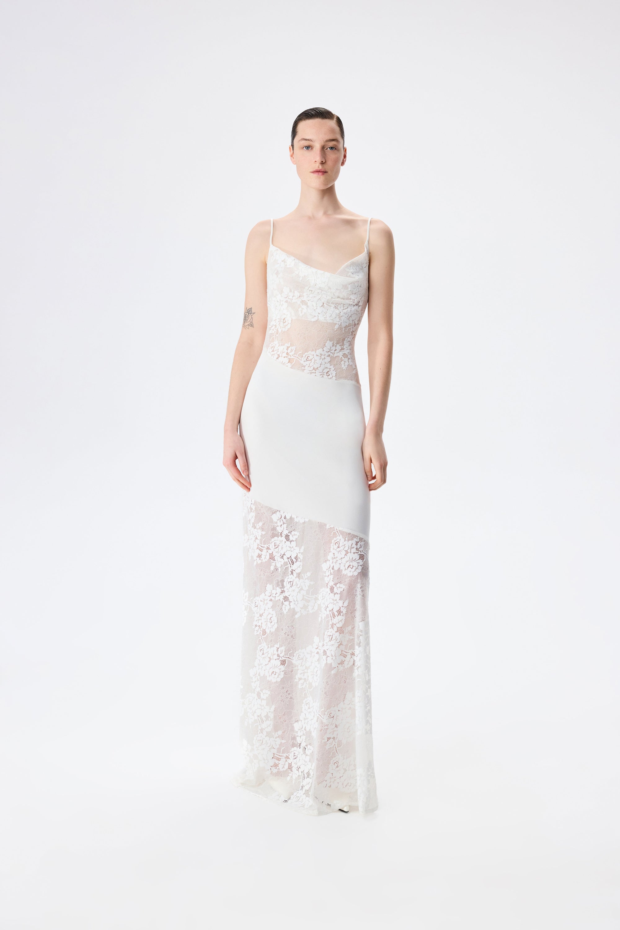 Brittany - Satin And Lace Mixed Bias Cut Maxi Dress