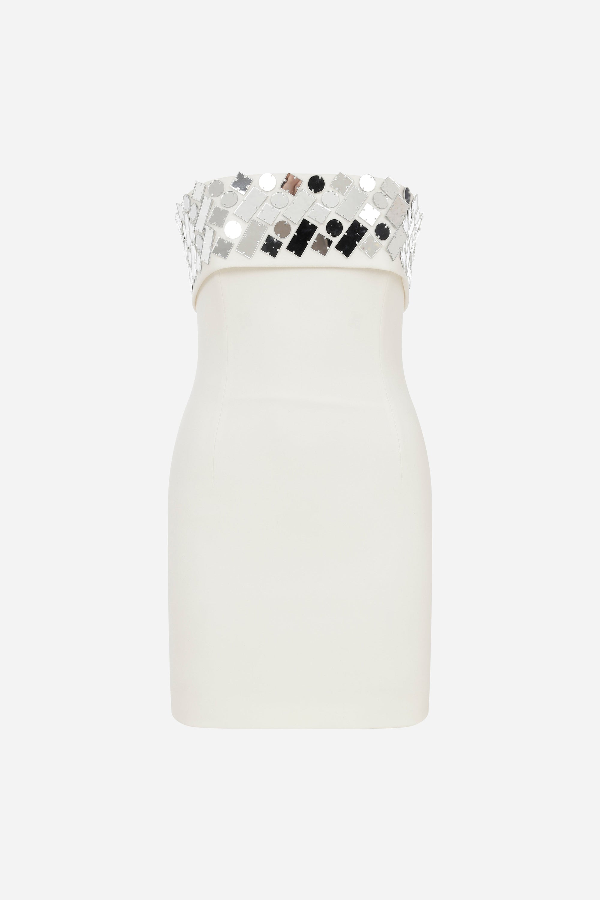 Poly - Strapless Mini Dress With Hand Stitched Mirrors