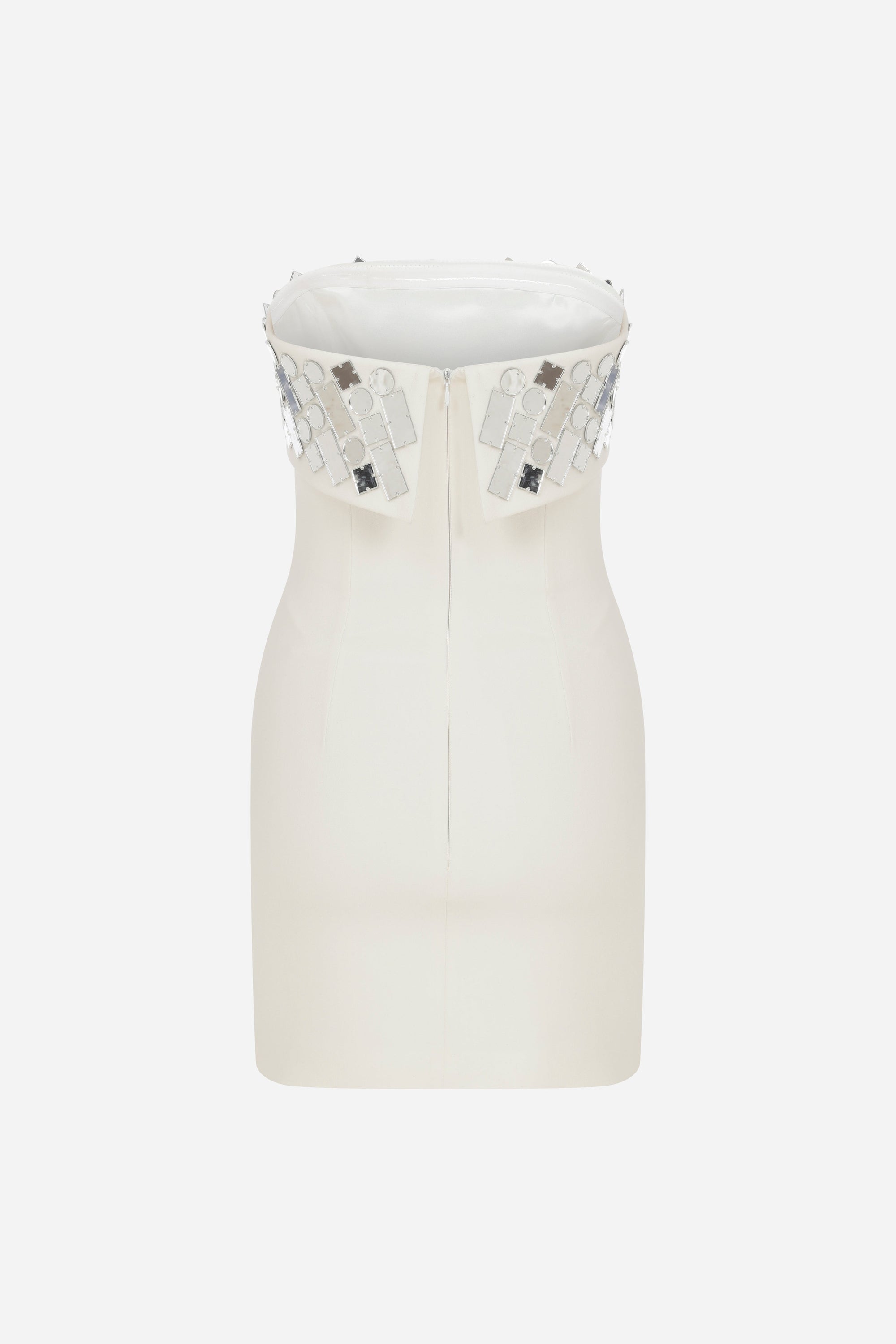 Poly - Strapless Mini Dress With Hand Stitched Mirrors