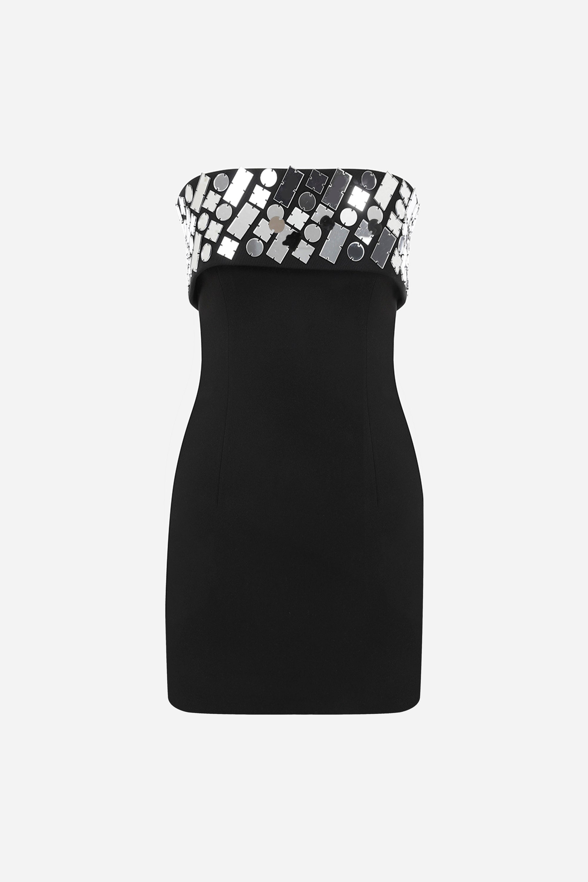 Poly - Strapless Mini Dress With Hand Stitched Mirrors