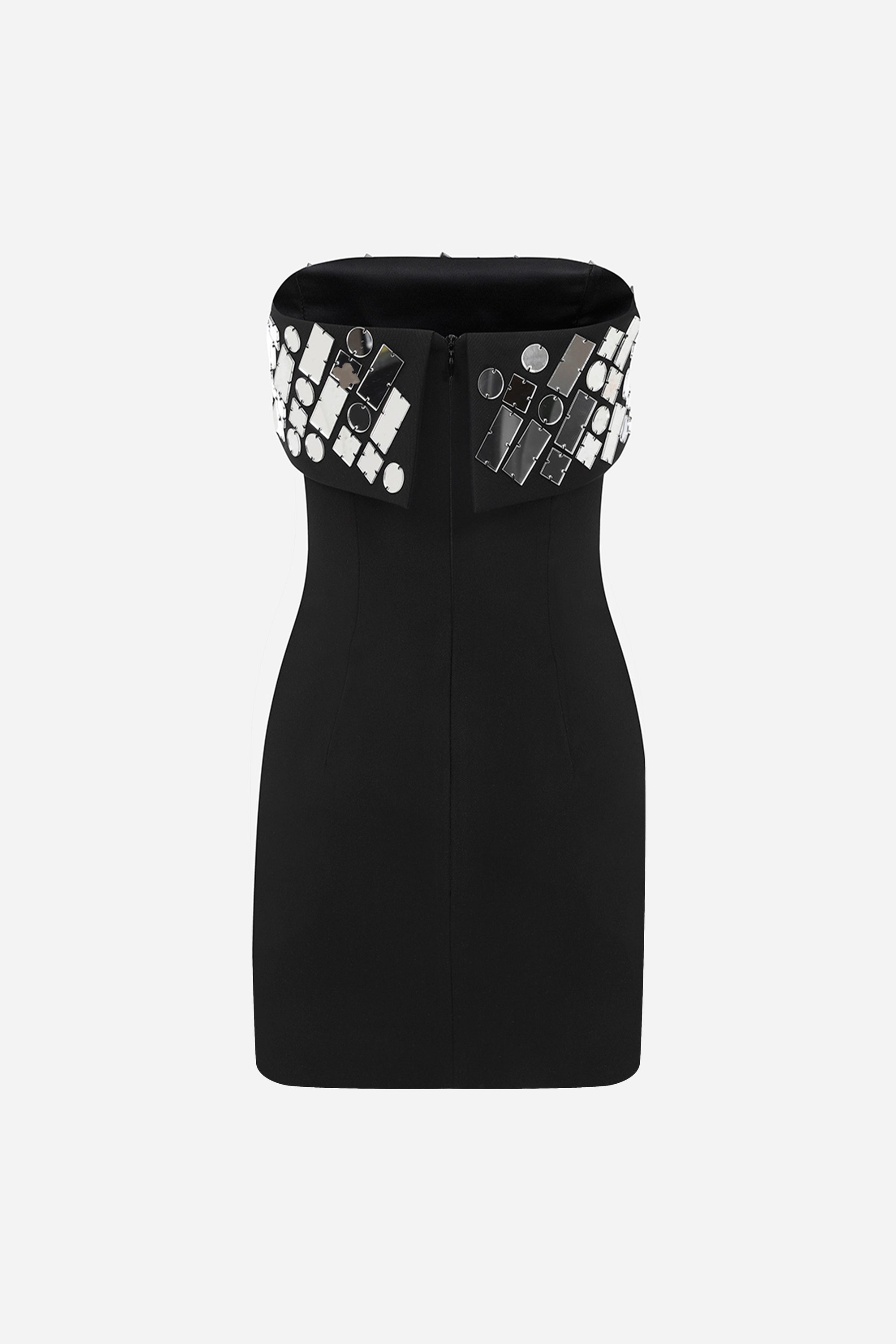 Poly - Strapless Mini Dress With Hand Stitched Mirrors