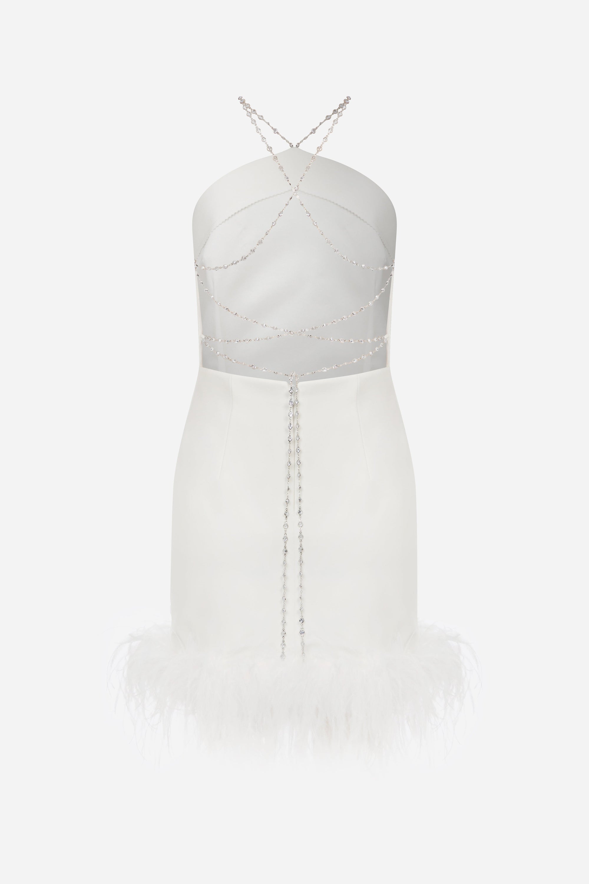Katy - Backless Ostrich Feather Trimmed Mini Dress