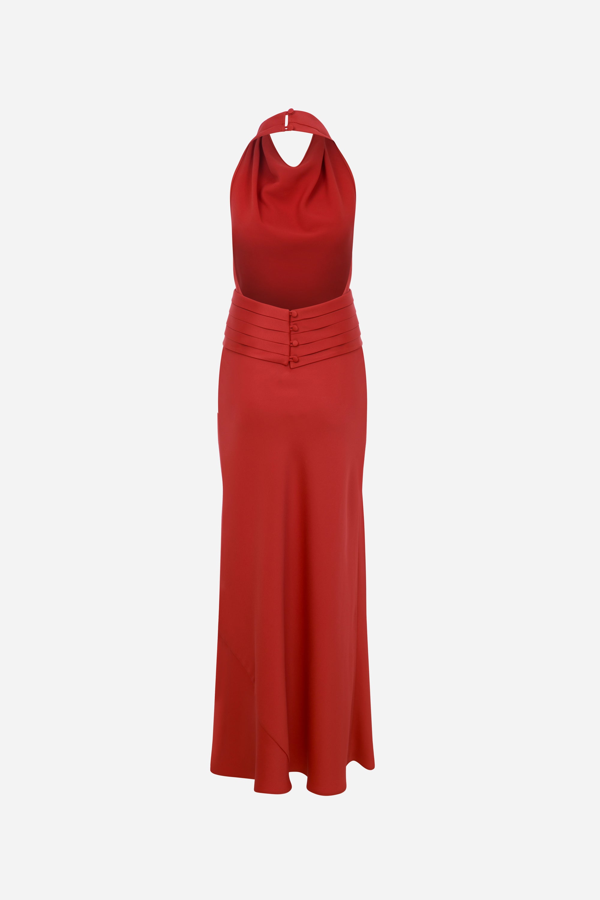 Sidney - Draped High Neck Bias Cut Satin Maxi Dress With Tuxedo Belt