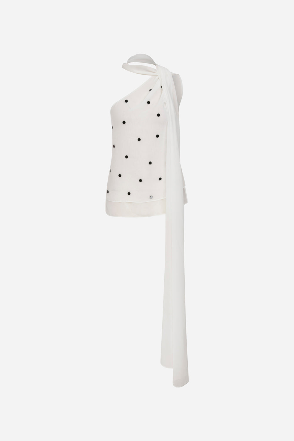 Ena - One Shoulder Chiffon Top With Hand Stitched Mirrors