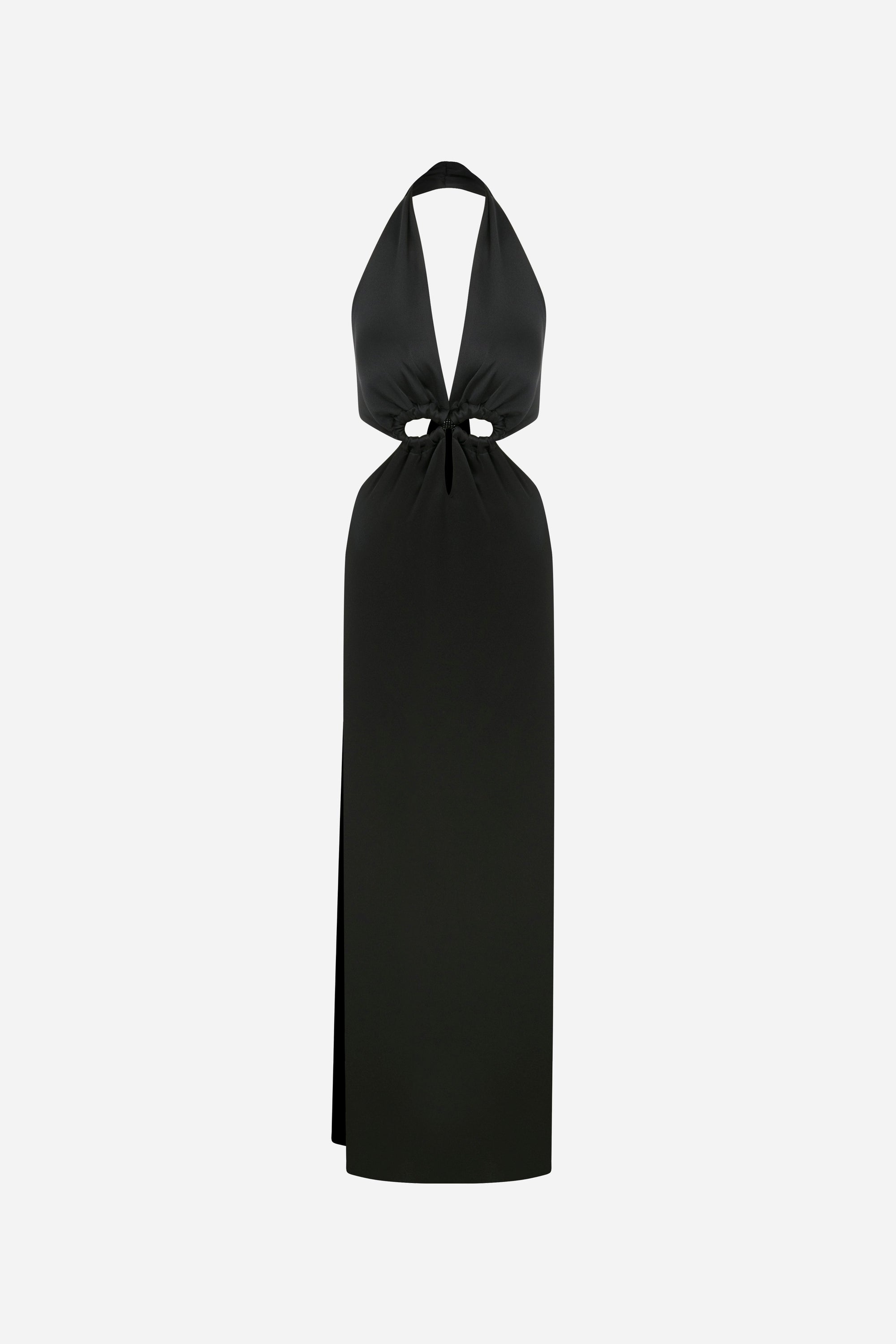 Dory - V Neck Satin Dress With Handmade Accessories