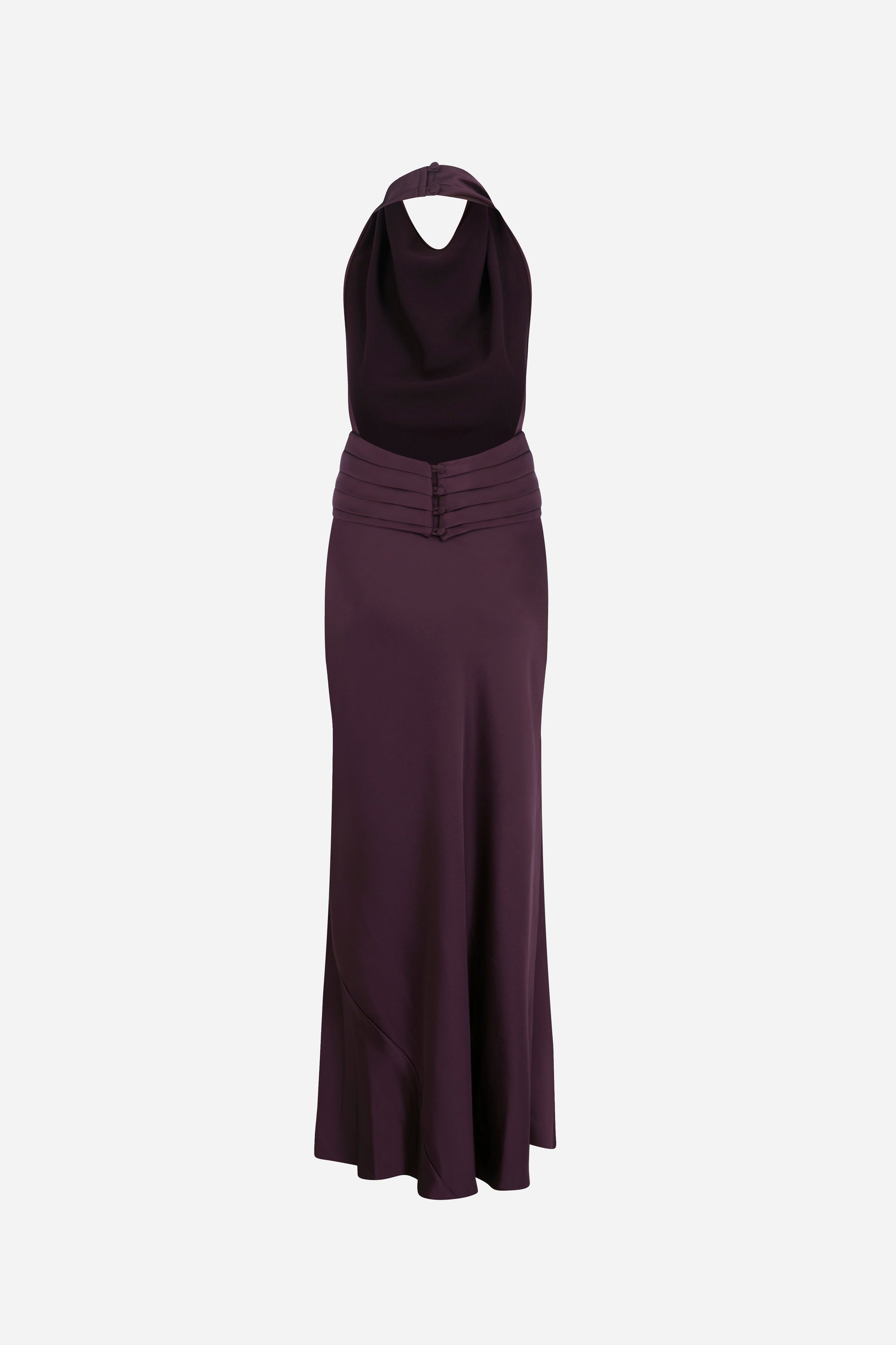 Sidney - Draped High Neck Bias Cut Satin Maxi Dress With Tuxedo Belt