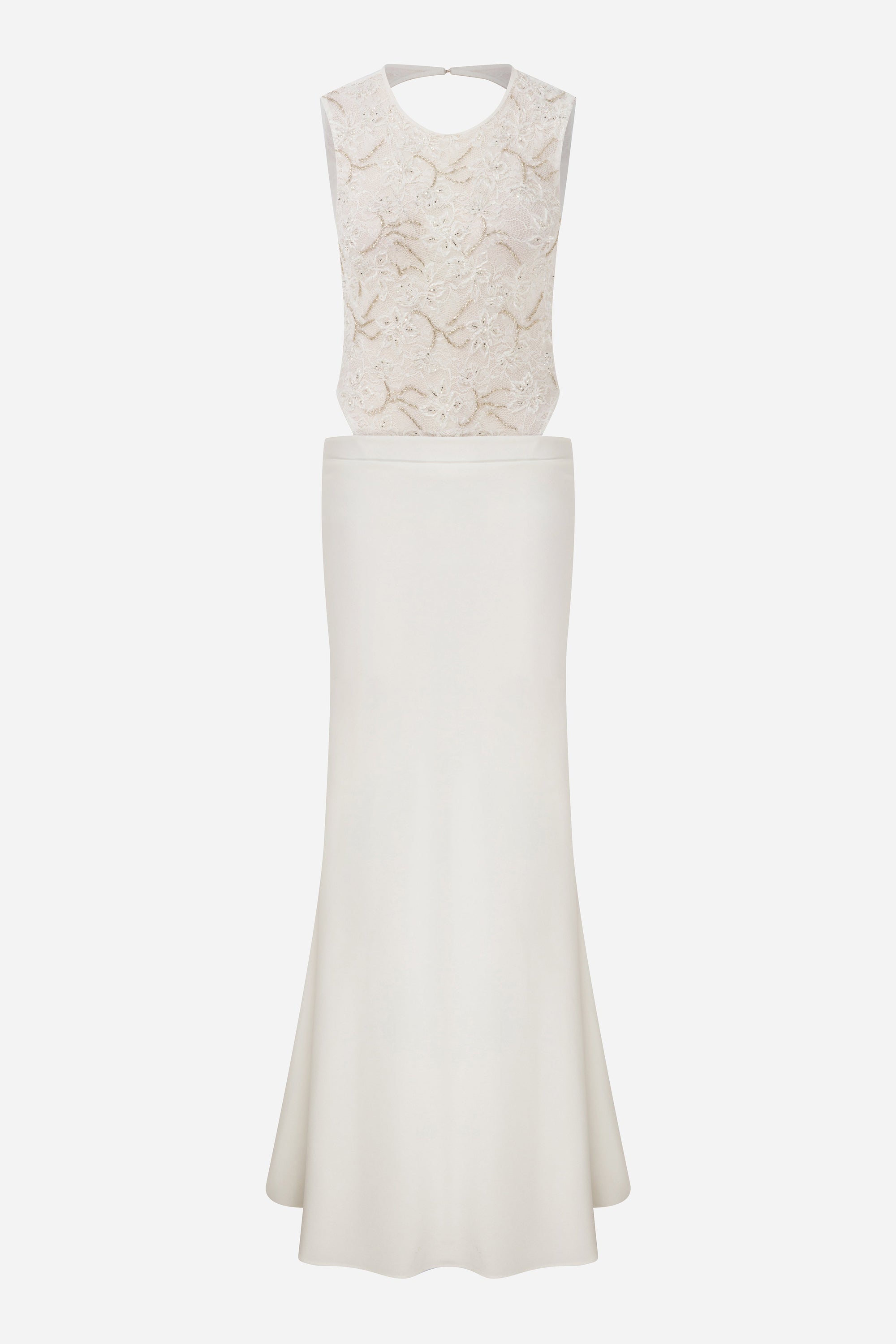 Nia - Backless Maxi Dress with Hand-Embroidered Lace Bodice
