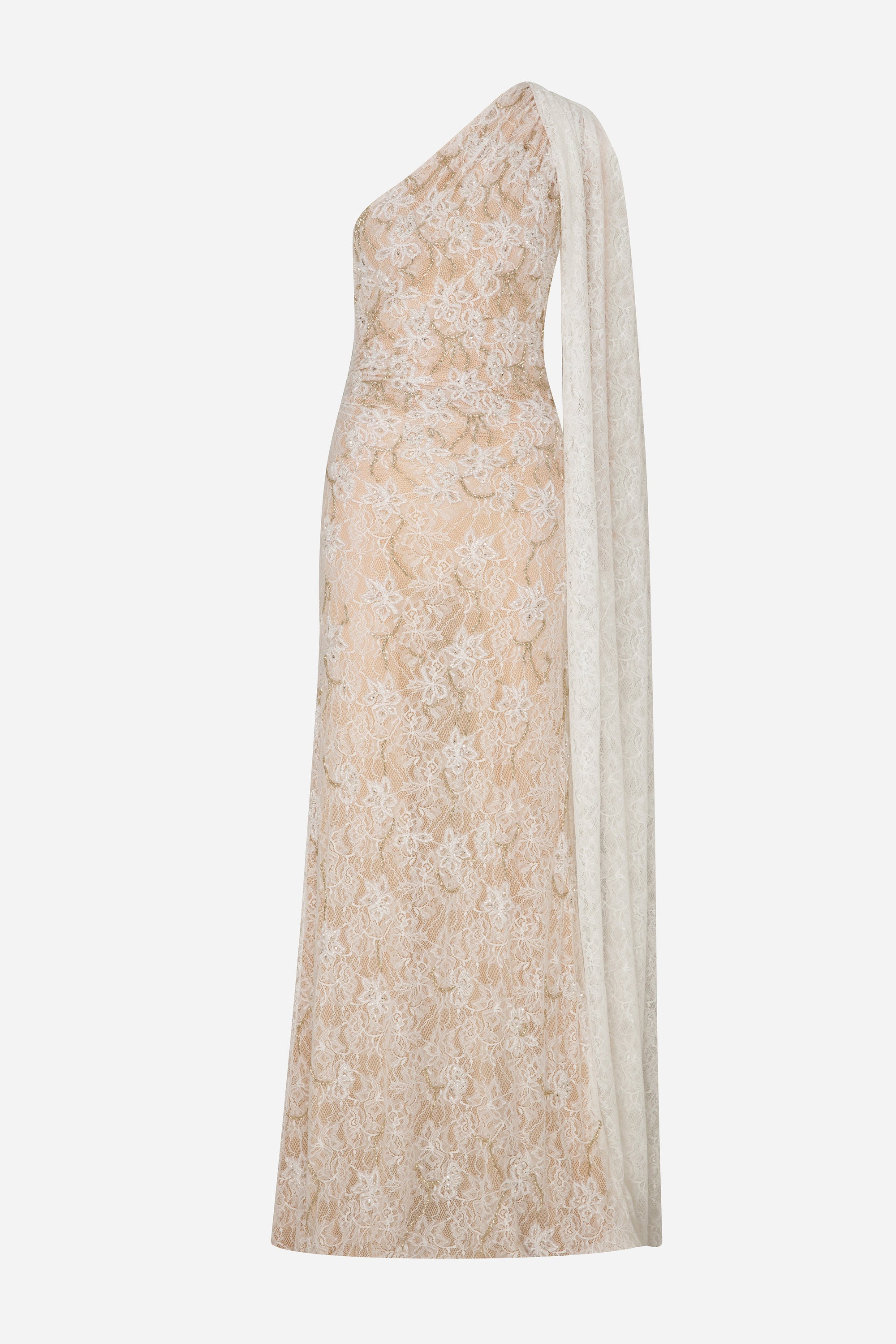 Maria - Hand-Embroidered One Shoulder Lace Gown