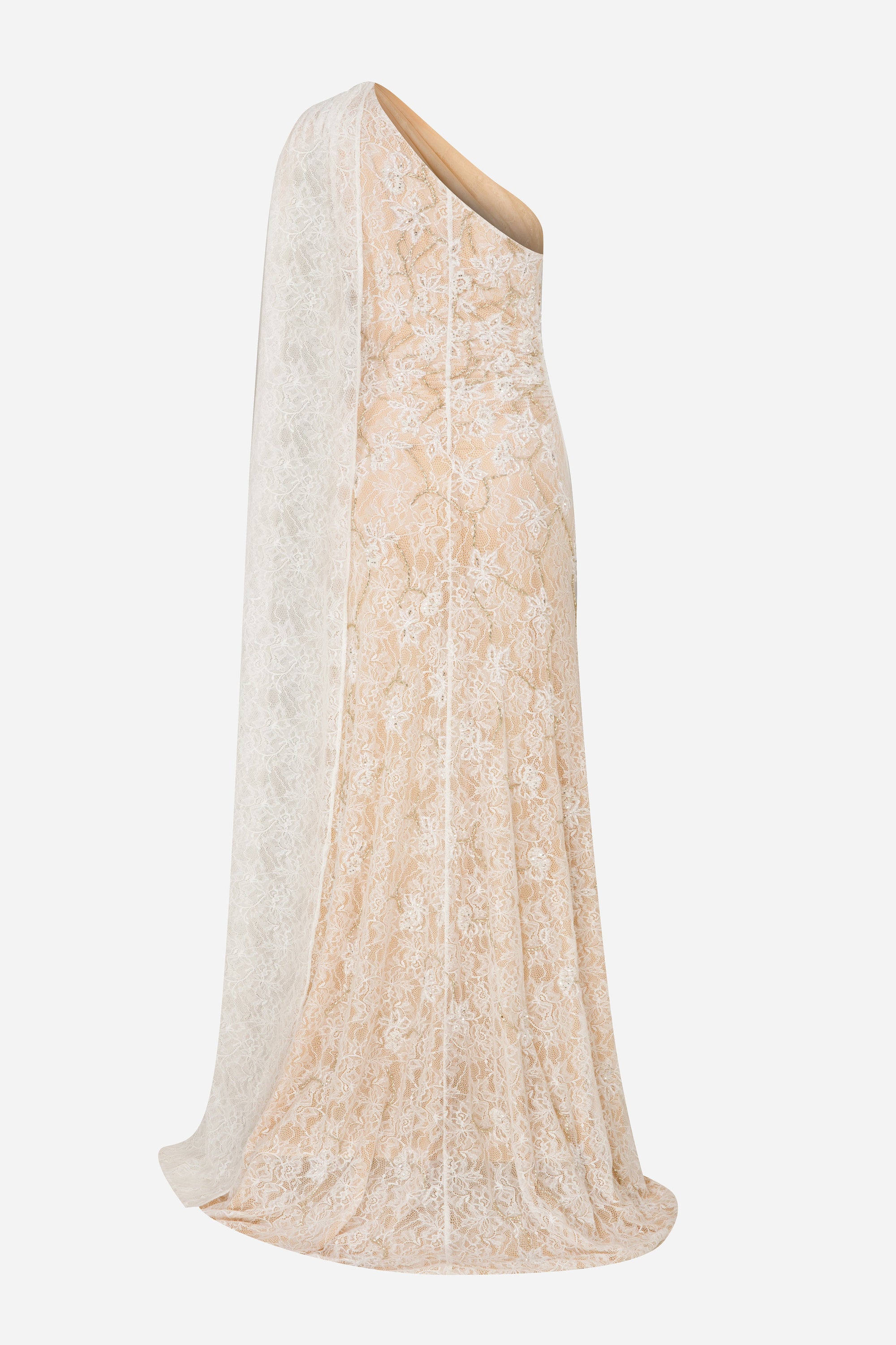 Maria - Hand-Embroidered One Shoulder Lace Gown