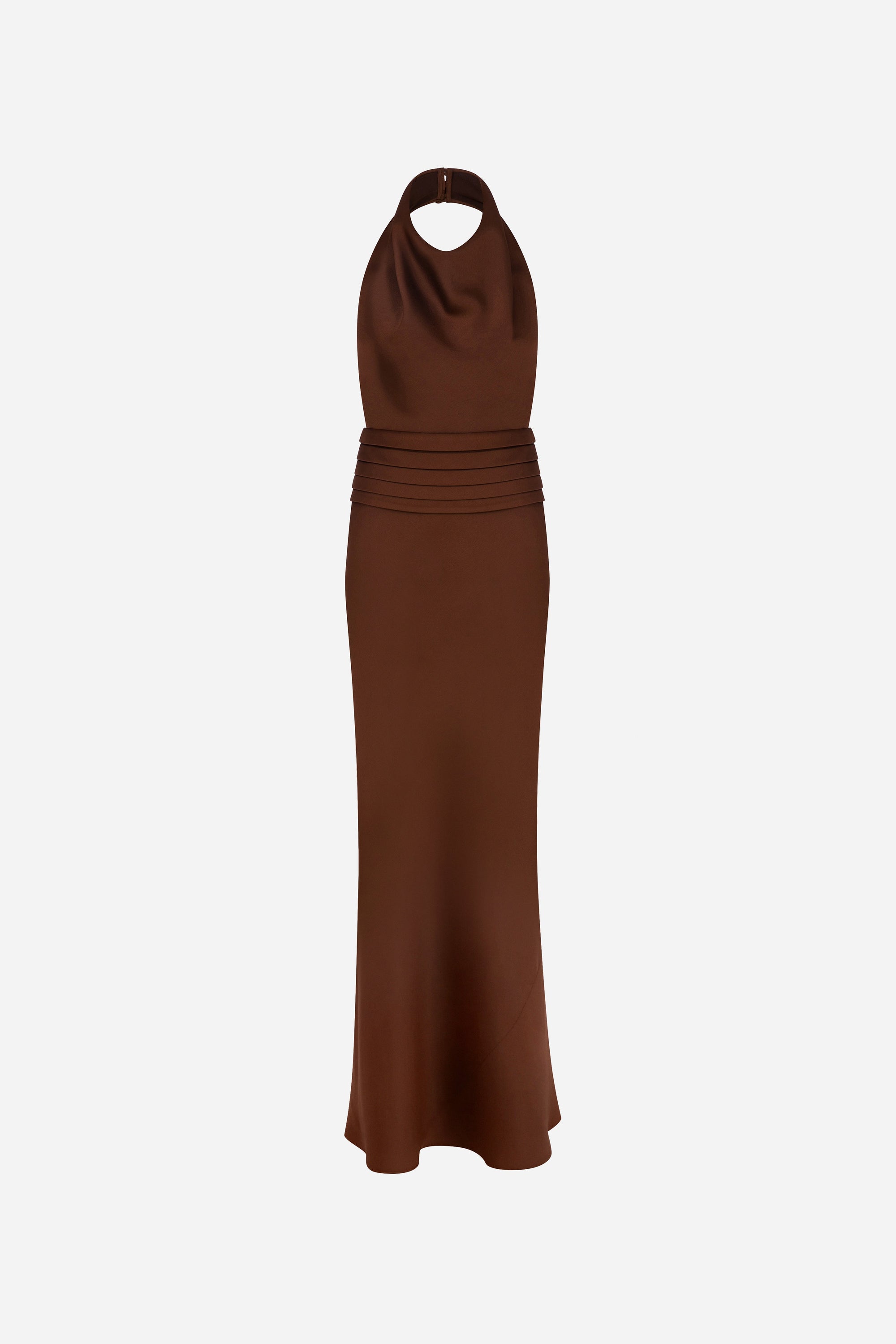 Sidney - Draped High Neck Bias Cut Satin Maxi Dress With Tuxedo Belt