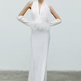 Talia - V-Neck Feathered Maxi Dress