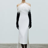 Bex - Triangle Neck Feathered Midi Dress