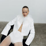 Ani - Feather-Detailed Jacquard Crop Jacket