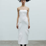 Reese - Strapless Midi Dress With Hand-Crafted Leaf Feather Detail