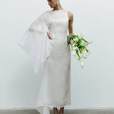 Bea - Silk Organza Boat Neck Midi Dress With Inner Lace Detail