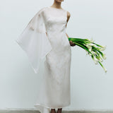 Bea - Silk Organza Boat Neck Midi Dress With Inner Lace Detail