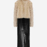 Avery - Vegan Crocodile Leather Detailed Nodal Shearling Long Coat