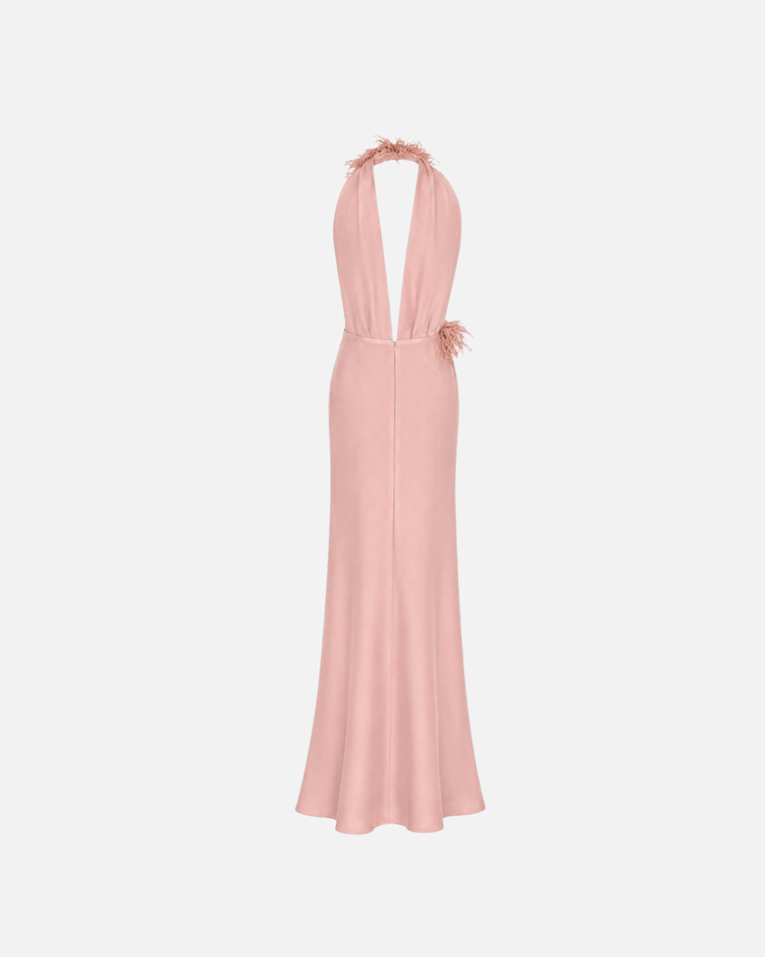 Carey-V-Neck Feathered Maxi Dress in Blush Pink